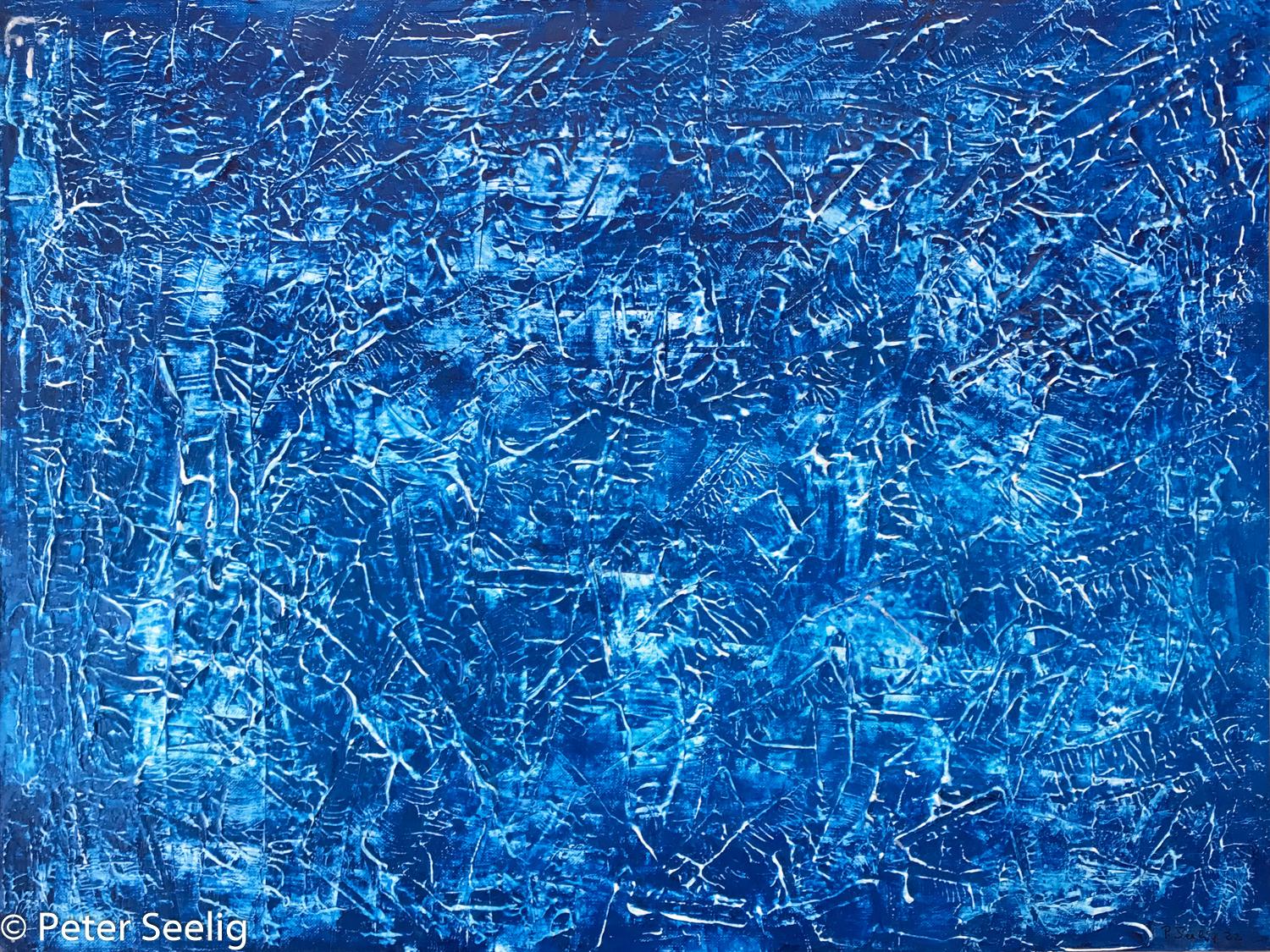 In A Blue Mood Beyond The Visible - mixedmedia on canvas grain , 36x48cm , 2022 , (WOP202203-006ACR36x48)