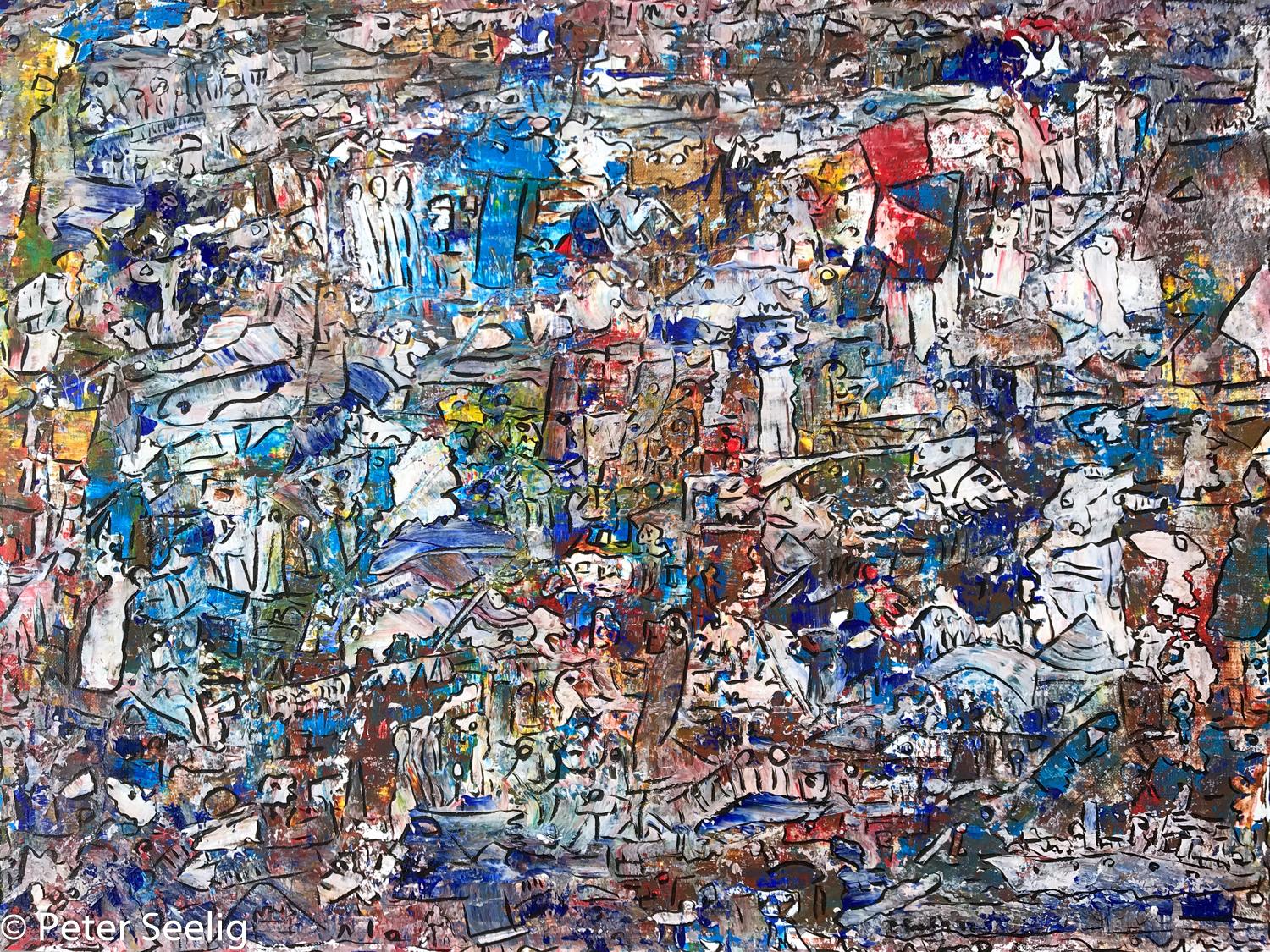 Nell'atmosfera di Palazzo Fortuny vado in viaggio  - mixedmedia on canvas grain , 36x48cm , 2022 , (WOP202203-010ACR36x48)