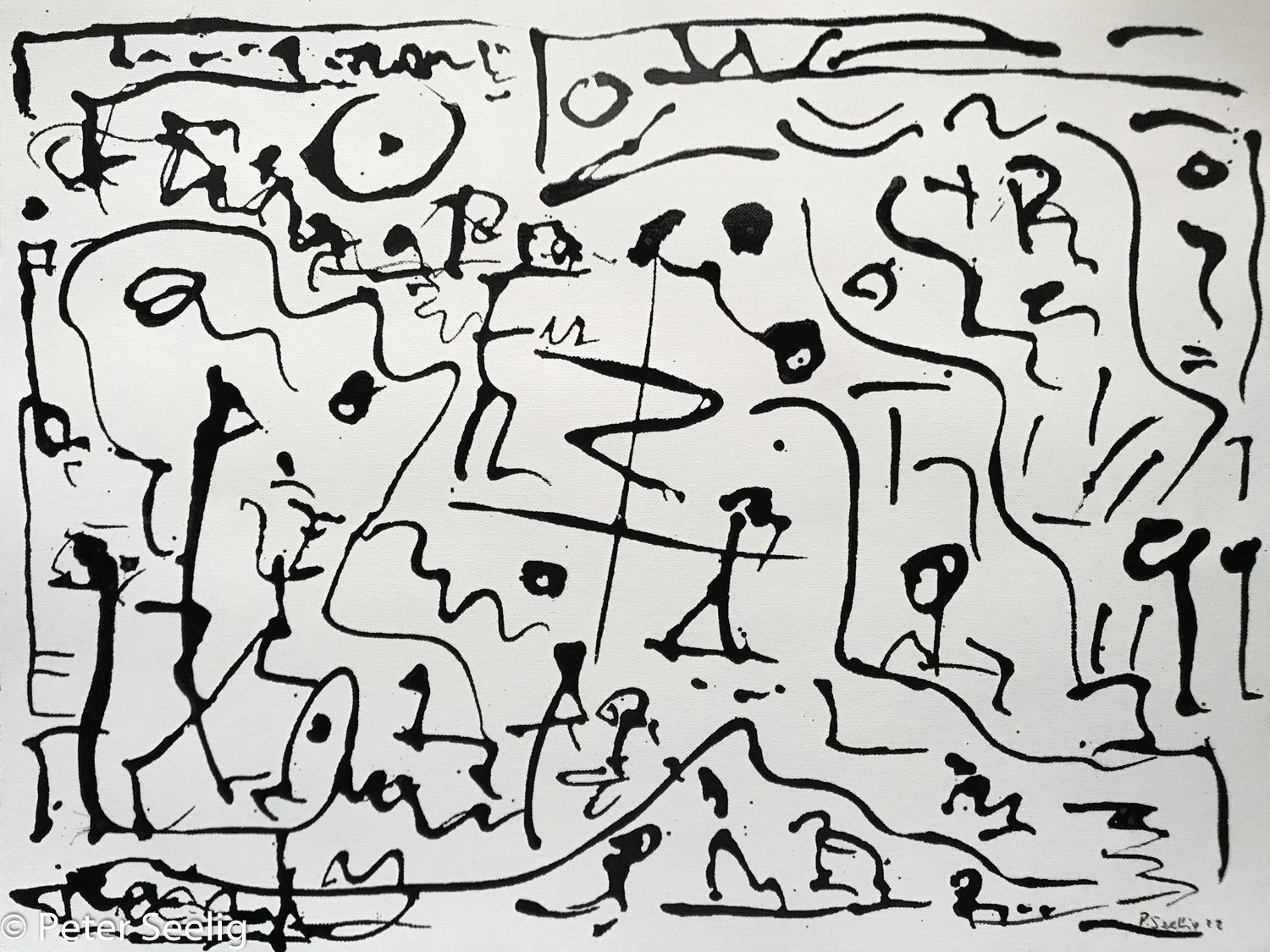 Lines traveling through consciousness - Ink on paper , 30x40cm , 2022 , (WOP202208_035INK30x40)