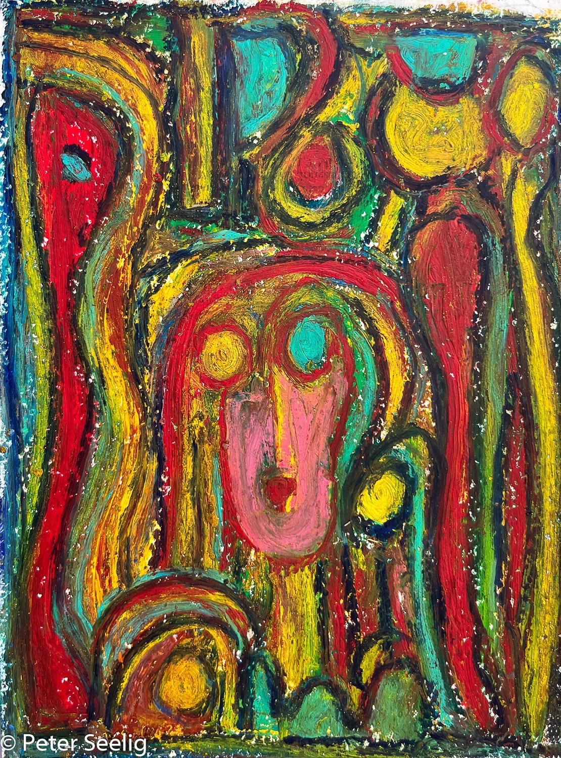 When he revealed himself, he had the firm idea of hiding behind himself - Oilpastel , 15x20cm , 2023 , (MAJ2023050110)