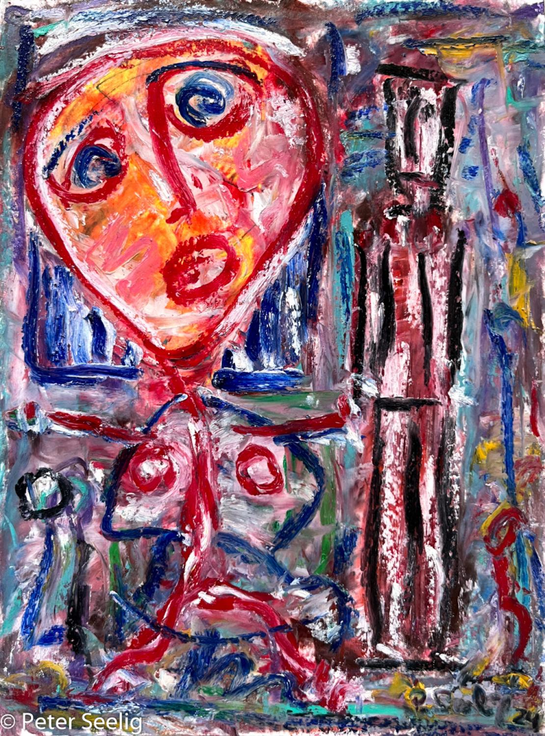 Let's raise our glasse filled with ink and toast to forbidden fruits - Oilpastel , 20x15cm , 2024 , (MAJ20240101023)