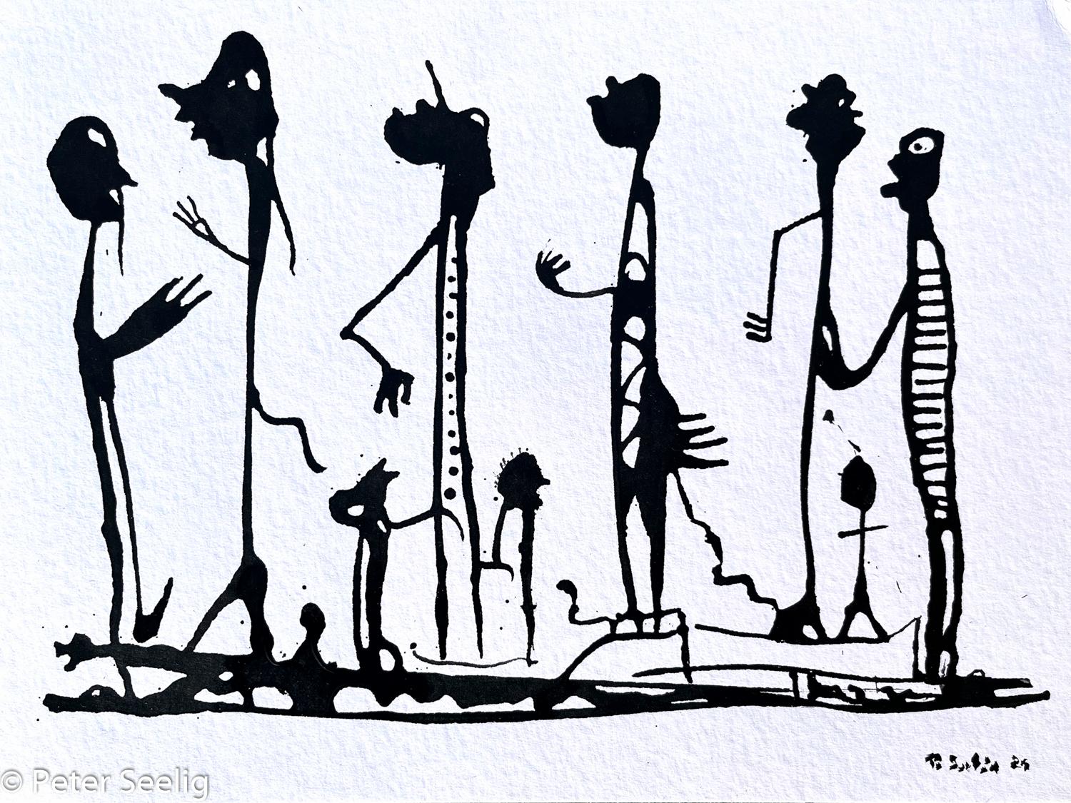 Passeggiata Domenicale con Fellini - acrylic ink on paper , 30x40cm , 2024 , (WOP2024081401)