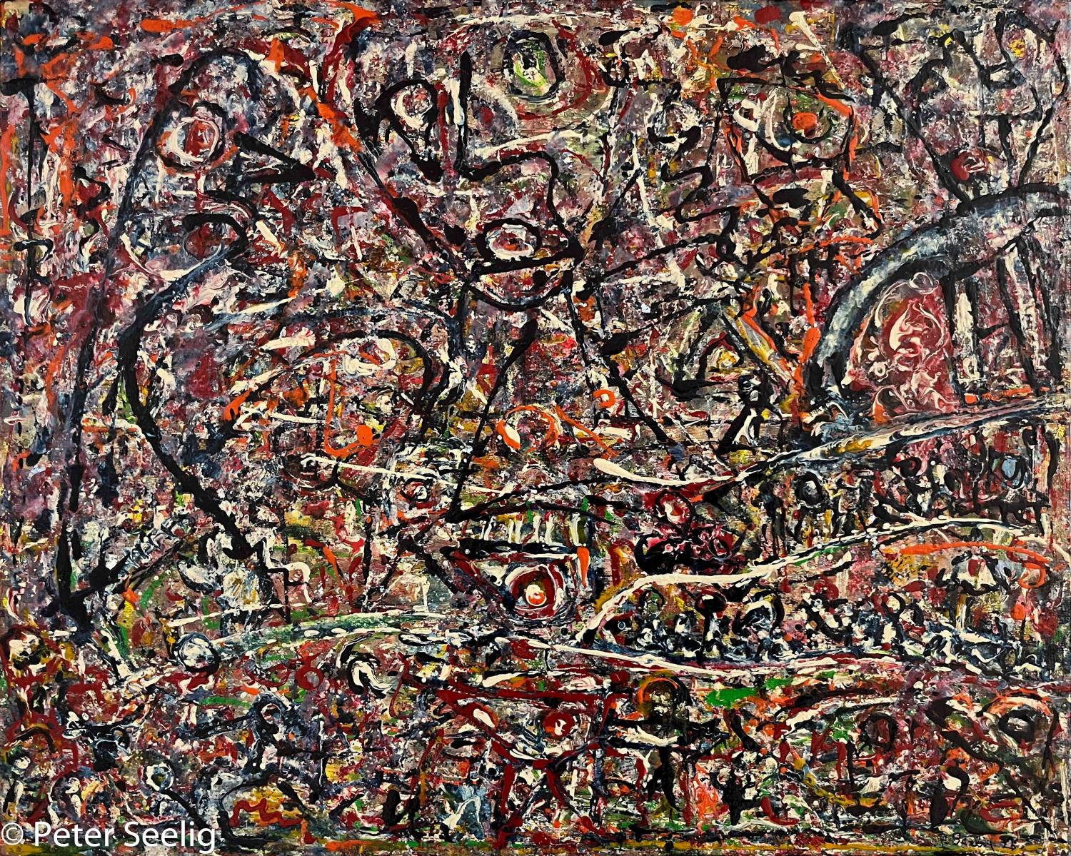 And a chorus of different names and languages sounded like exploding bombs - acrylic ink on canvas , 40x50cm , 2025 , (P202504002)