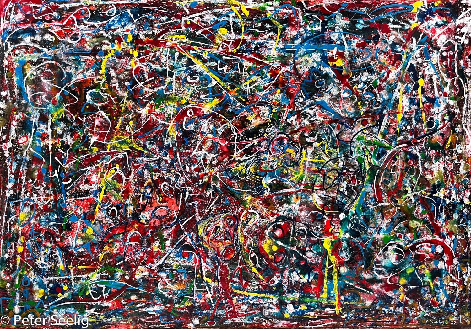 Oggi ho sposato un punto interrogativo - acrylic ink on canvas , 70x100cm , 2025 , (P202507002)