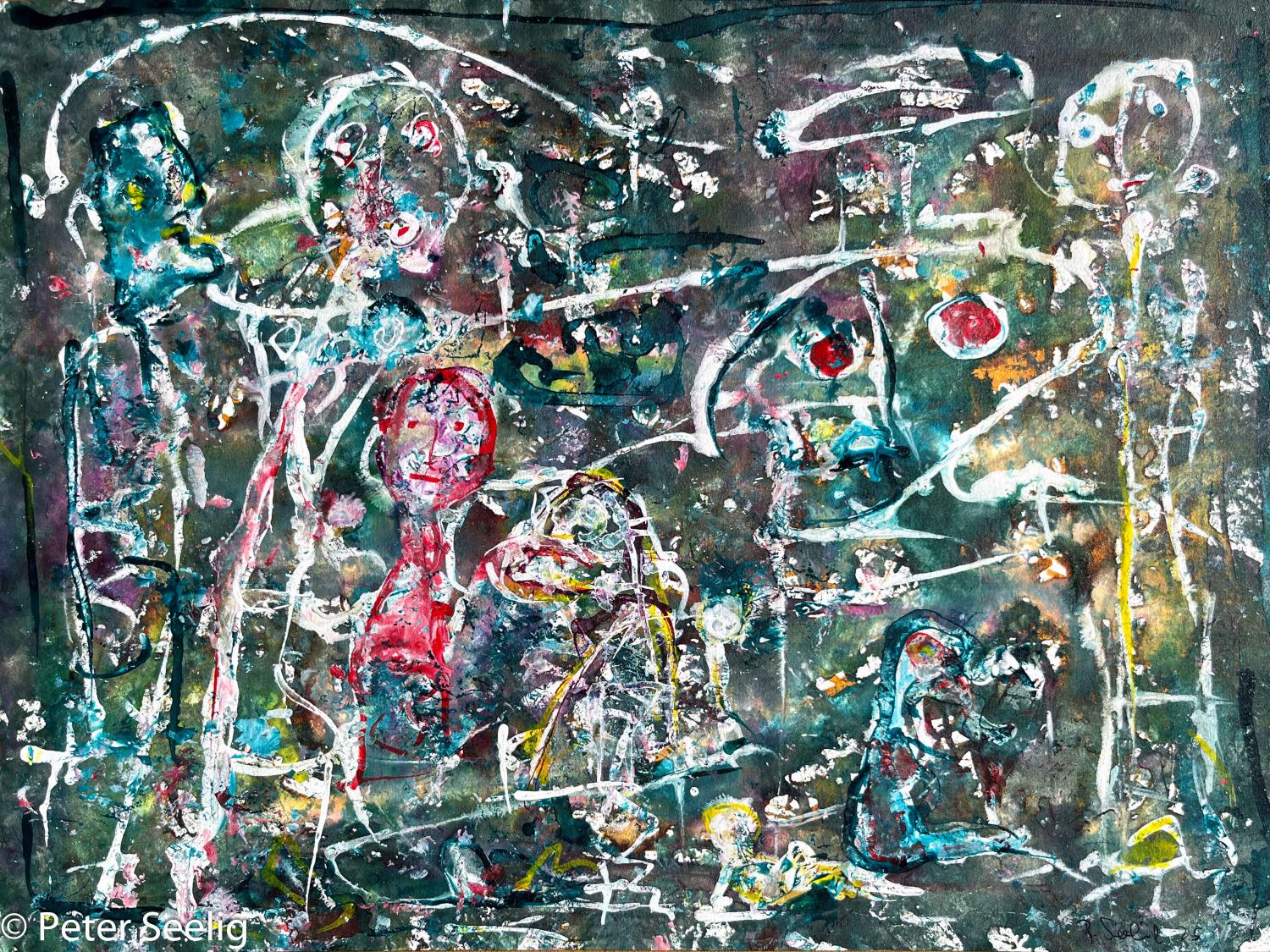 The sun took the day off and gave it a secret dance - acrylic ink on paper , 30x40cm , 2025 , (WOP202507016)